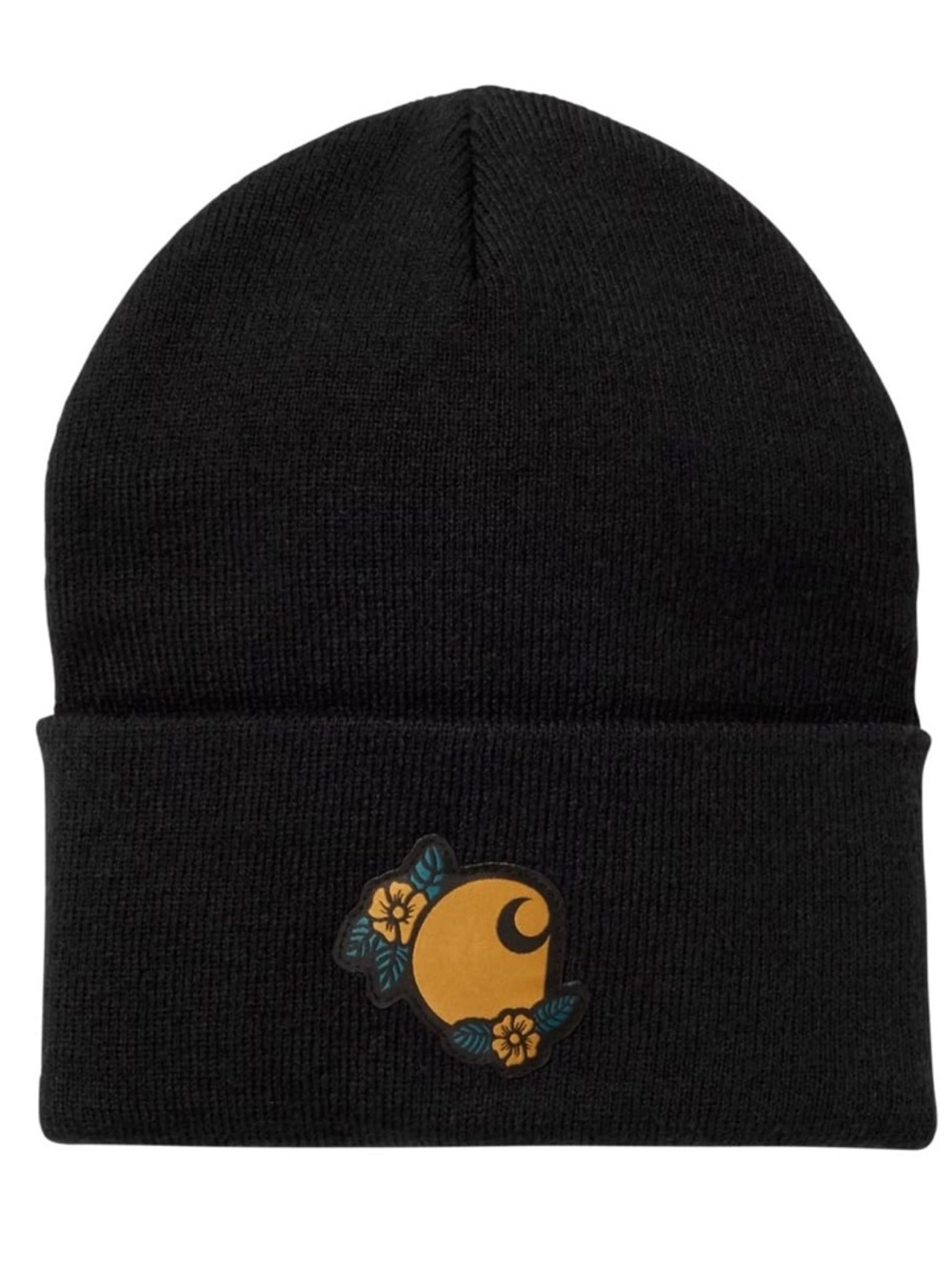 Carhartt Womens Knit Floral Patch Beanie Navy Blue Gold One Size AH6305-W